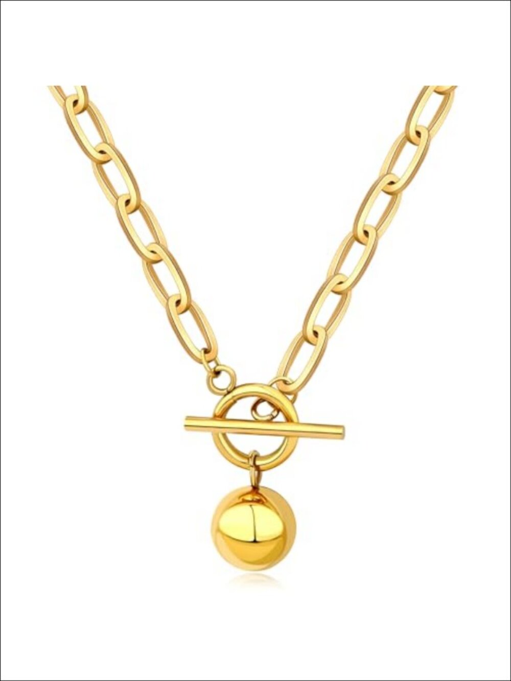 18K Gold Plated Stainless Steel Heart Pendant Necklace Paperclip Chain